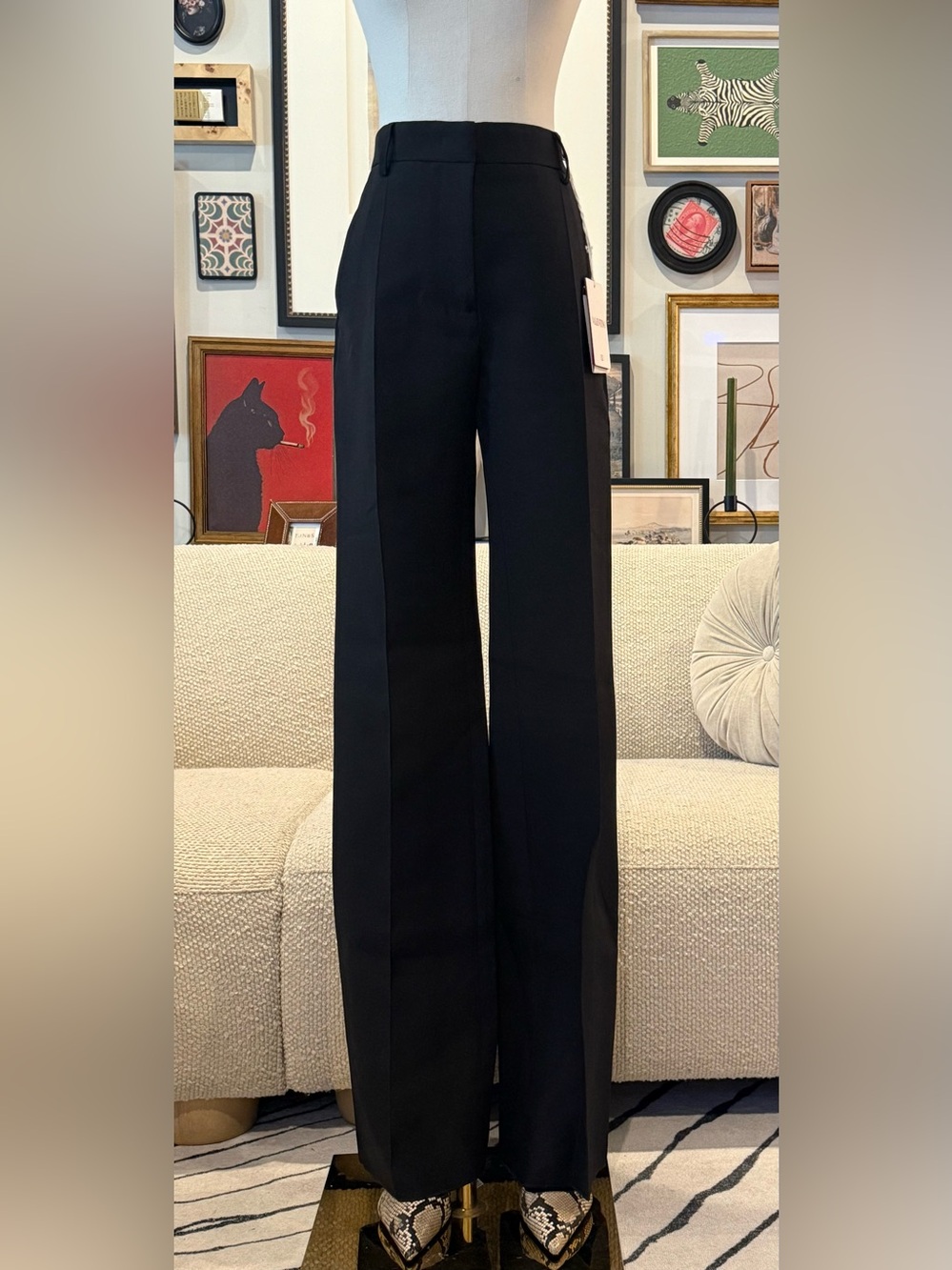 NWT Valentino Black Wool Silk Flared Tailored Trousers IT 40